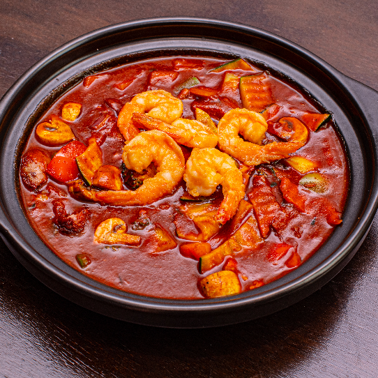 Scampis au curry rouge